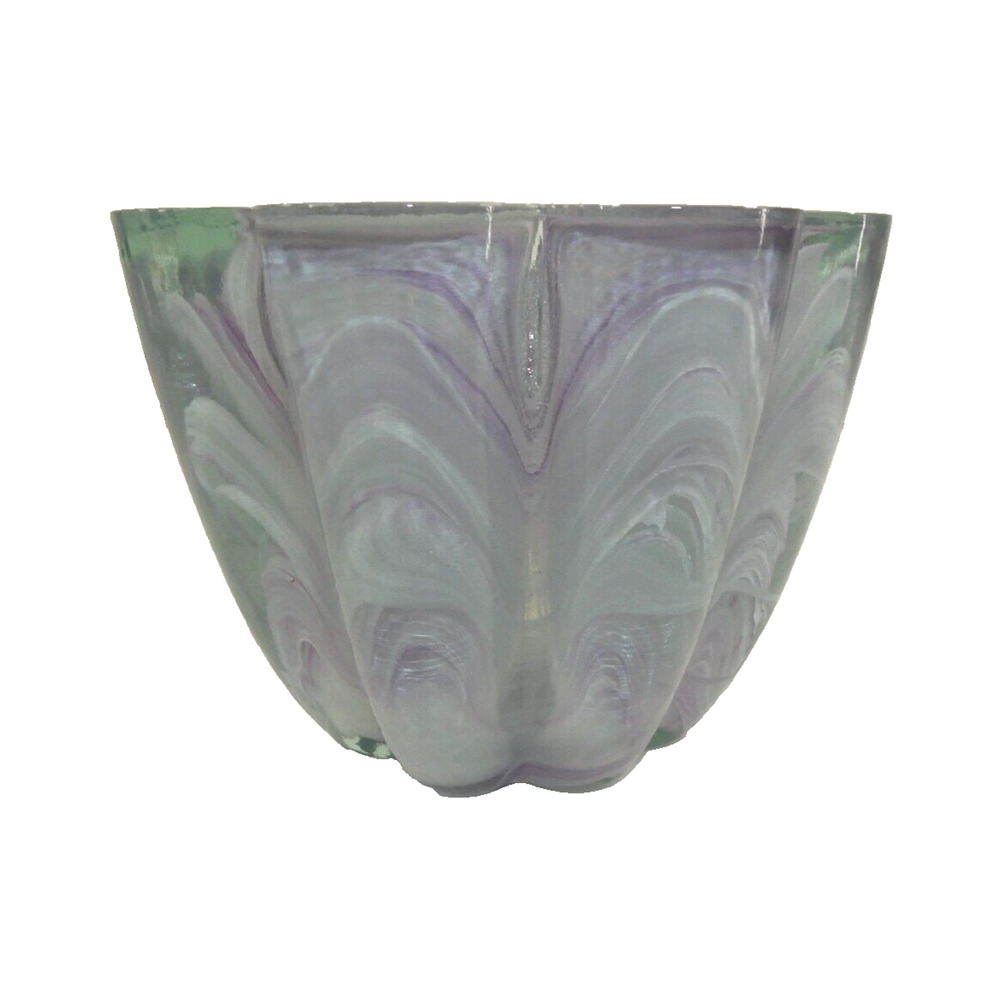 Hand Blown Purple Swirl Ecoglass Glass Candle Holder Bowl Recycled Made In Spain